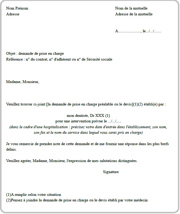 Lettre Demande De Prise En Charge Mutuelle Modele De Lettre Type My